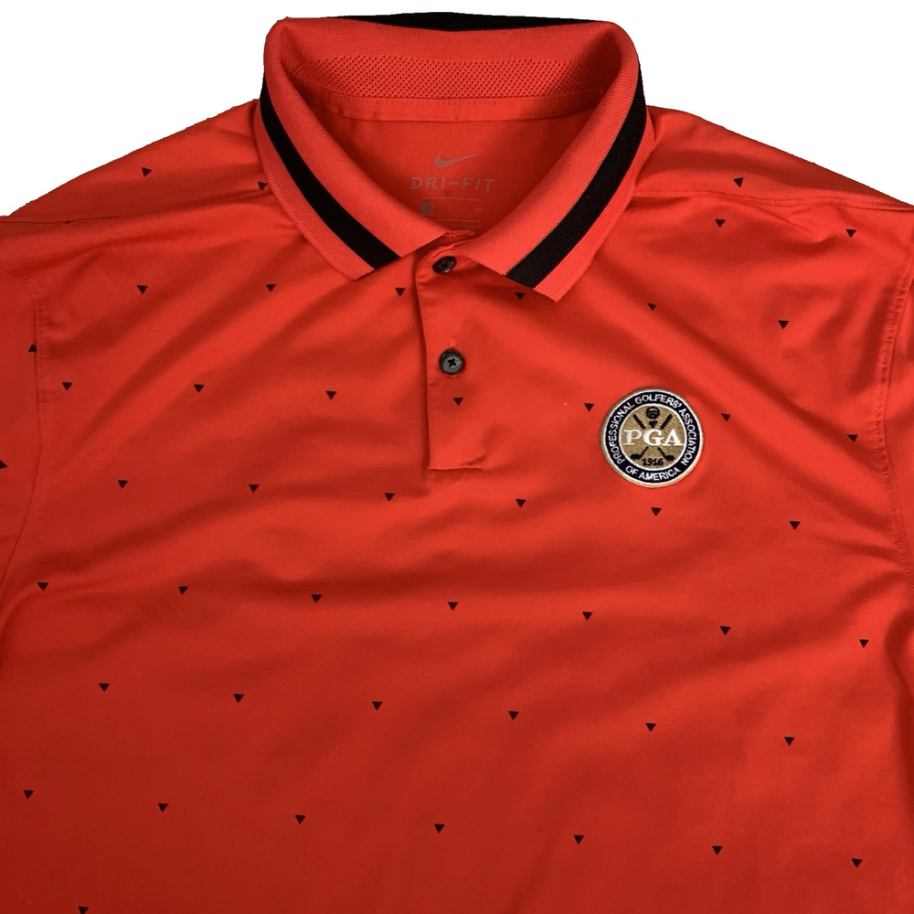 NIKE Golf Polo Shirt Mens Small Red Dri-Fit PGA Patch Junior Tour Ohio Wicking